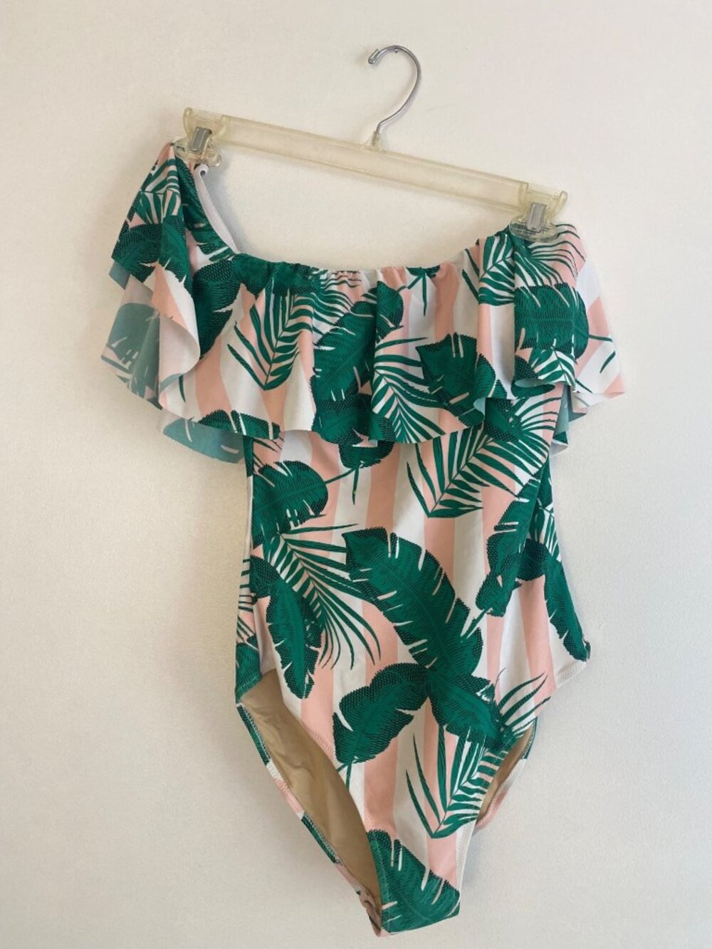 Shade Critters Women’s Tropical Palm One Shoulder Swimsuit With Ruffle Size 8